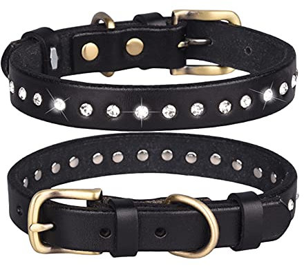 FUNAT Rindsleder Vintage Hundehalsband Mit Oberschicht Und Strass - Lederhalsband