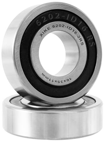 XiKe 2 Stück 6202/16-2RS Kugellager 16x35x11mm Chromstahl und Vorgeschmiert, Doppelte Gummidichtung, 6202/16RS Rillenkugellager mit Abdeckungen.