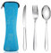 Acehome Cutlery Set with Portable Pouch Case, Stainless Steel Flatware Camping Utensil Set with Neoprene Bag for Outdoor Travel Picnic Office School Lunch Box (3 Pcs Blue)