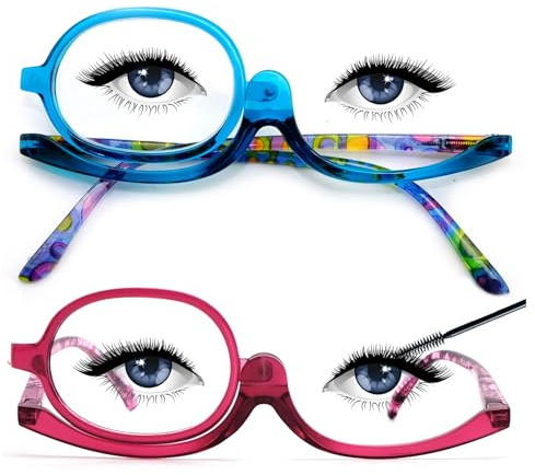 Sehnsucht 2 Pairs Eye Make Up Reading Glasses Womens Magnifying Cosmetic Readers Rotating Makeup Glasses for Women Blue Purple Tortoise 3660 2.00