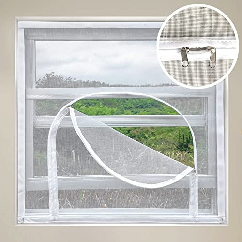 Mellroom Adjustable Window Screen Replacement, White 160X160cm(63X 63) with Zipper Opening, Easy to Open Your Windows