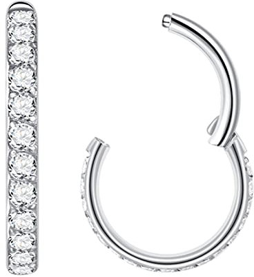 Popuhoops 1,0mm 10mm Silber Nasenringe Zirkonia Nasenring Knorpel Ohrring Klar CZ Hoop Septumring Segmentring Clicker 316L Chirurgenstahl Körperpiercing Helix Ohrläppchen Daith Rook Conch Piercing