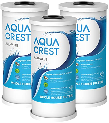 AQUA CREST FXHTC Whole House Water Filter, Well Water Filter Replacement for GE® FXHTC, GXWH40L, American Plumber W10-PR, Culligan® RFC-BBSA, W10-BC, Carbon Filters, 5 Micron, Pack of 3