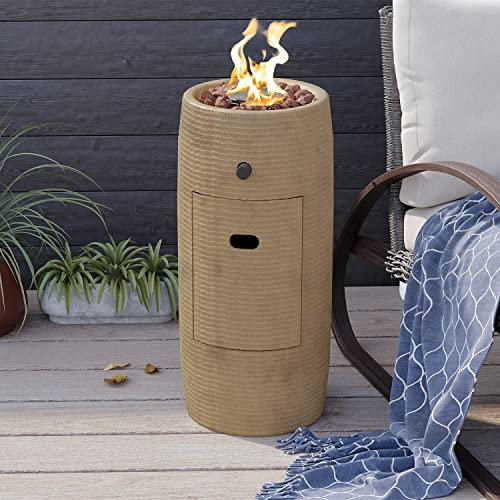 COSIEST Propangas-Feuerstelle für den Außenbereich, mit kompaktem Ledgestone, 40,6 cm, runder Graphitsockel und Glas-Windschutz, zertifiziert, 40.000 BTU, kostenlose Lavasteine, Ausbesserungsstift