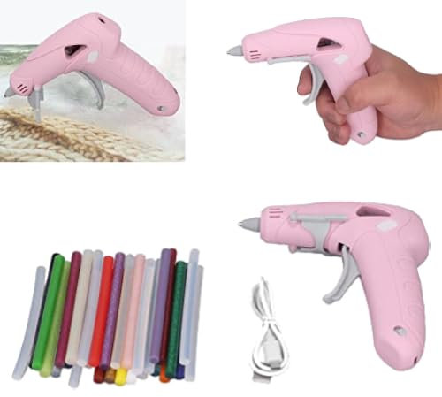 Fyearfly Pistola Colla a Caldo Senza Fili, Mini Pistola per Colla USB Ricaricabile con 30 Stick di Colla Preriscaldamento Rapido per Casa Fai da Te