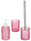 BM 6157 Set Accessori Bagno Completo 3 Pezzi Effetto Rigato, Set di Accessori da Bagno Rosa in Vetro, Dispenser, Portaspazzolino, Portascopino
