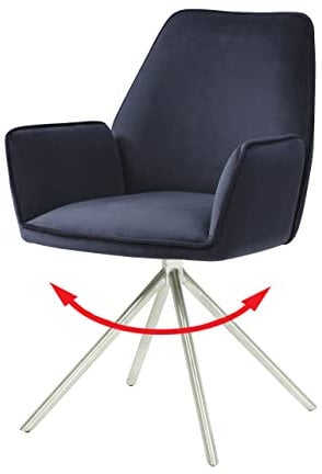 Mendler Esszimmerstuhl HWC-G67, Küchenstuhl Stuhl mit Armlehne, drehbar Auto-Position, Samt MVG - anthrazit-blau, Edelstahl