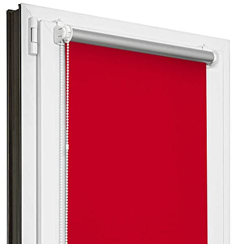 Estika Verdunklungsrollo Thermorollo ohne Bohren - 100 cm x 150 cm - Rot - 13 Stoff Farben, Rollos für Fenster ohne Bohren, Klemmfix rollos für Fenster innen (100 cm Stoffbreite)