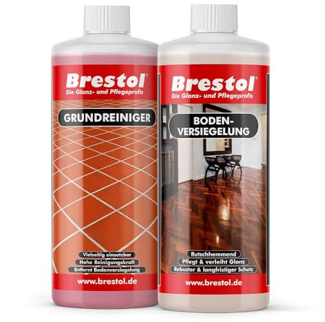 BRESTOL® GRUNDREINIGER 1000 ml Konzentrat + BODENVERSIEGELUNG 1000 ml für die gründliche Bodenreinigung und anschließende Versiegelung von Laminatböden, Parkettböden, Fliesenböden, Kachelböden uvm.