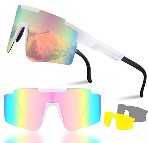 1X Schnelle Brille,Fahrradbrille,Rave Sonnenbrille Herren Damen mit Verstellbarem Bügel,Sportbrille Rennrad Brille Herren,Polarisierte UV400 Schutzbrille Radsportbrille zum Laufen Glof Ski im Freie