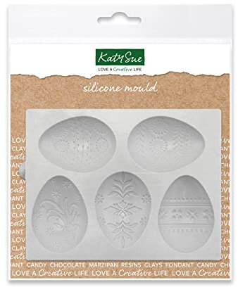 Katy Sue Decorative Eggs Silicone Mould for Easter Cake Decorating & Crafts. Makes 5 Egg Halves. Use with Fondant, Sugar Paste, & Air Drying Clay from Katy Sue Designs Fondant Moulds