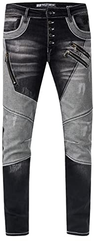 Rusty Neal Jeanshose 'URUMA' Colorblock-Vintage-Used Streetwear Jeans Denim Reißverschluss Offene Knopfleiste Slim-Fit Ultra-Washed 237