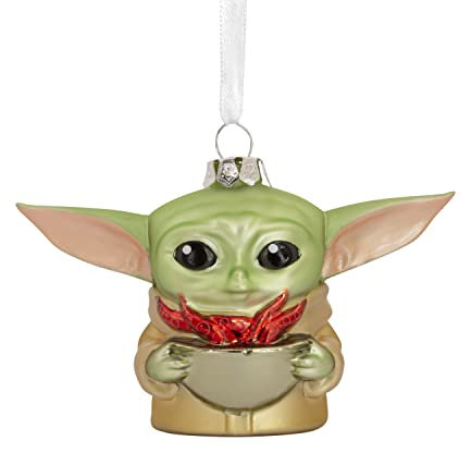 Hallmark Star Wars The Mandalorian Grogu Holding Cup Christmas Ornament, Geblasenes Glas