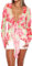 Womens Y2K Long Flare Sleeve Cardigan Ruched Tie Up Open Front Shirt Tops Summer Sheer Mesh Blouses Tops Streetwear (Floral Pink, M)