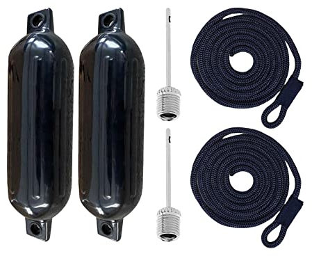 harayaa Bootsfender- aufblasbar, Bootsstoßstange mit Seilnadeln, Bootsfender-Stoßstangen, Kollisionsschutz für das Andocken von Pontons, Blaues Seil