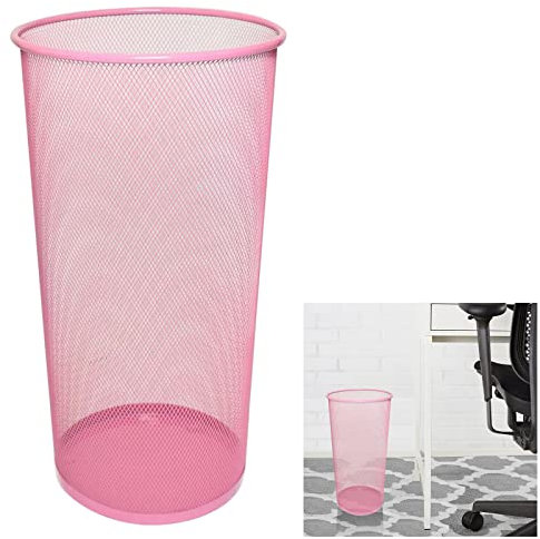 ARA CHOICE Colorful Large Metal Waste Paper Rubbish Mesh Bin Dustbin Office Bedroom Desk Litter and easy to use Recycling Bin for Home Multi Colour (Pink)