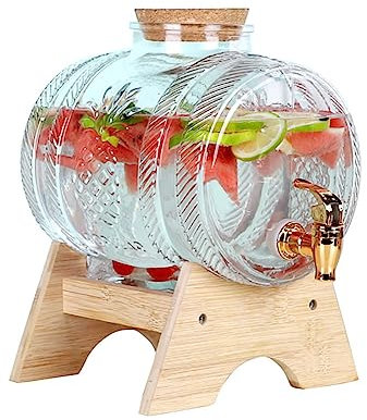 Distributeur de boissons en verre, distributeurs de boissons glacées 1L/3L/5L, avec robinet et support en bois, distributeur de boissons froides pour une utilisation quotidienne de fête 5L