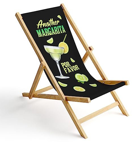 Ferocity Holz-Liegestuhl Klappbar Klappliegestuhl Sonnenliege Strandstuhl Wechselbezug Motiv Margarita [119]