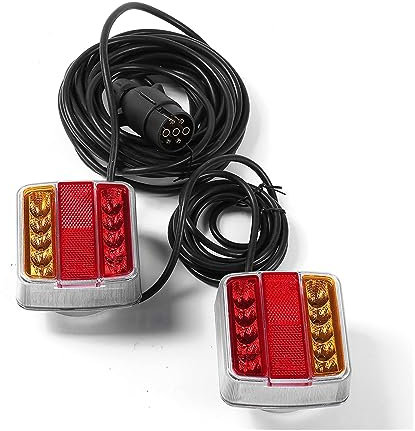 FIXCOR 12V Wired Brake Light Truck Trailer Lighting 7.5m Cable 7Pin Plug Trailers Caravans Truck Magnetic Trailer Rear Lights Set Car Tail Light
