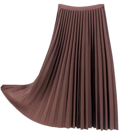 Gonne Midi Classiche A Pieghe da Donna, Gonna A Trapezio Semplice Fucsia Gonna Elastica A Vita Alta Gonna Lunga Casual in Tinta Unita con Volant per Ragazze da Donna Autunno, M