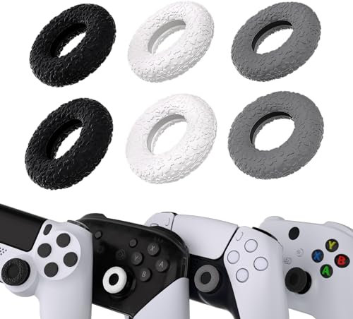 PlayVital 3 Paar Donut Design Silikon Thumbstick Ringe für PS5/4, Xbox Series X/S, Xbox One/Elite Series 2 Core, für Switch Pro Controller, Universal Anti Rutsch Ringe-Gray & Black & White