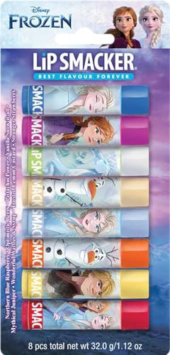 Lip Smacker Disney Frozen Party Pack, Colorido Conjunto de Regalo de 8 Piezas Inspirado en Frozen, Incluye Bálsamos Labiales con Sabor Seguros para Niños, Acabado Natural