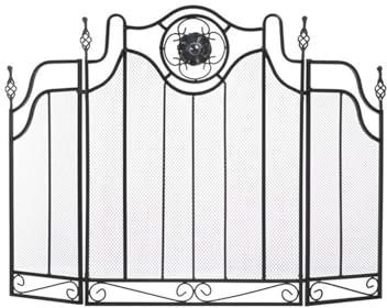 Kaminbildschirm DREI Faltbare europäische Stil-Bodeneisen-Schwarz-Kamin-Trennwand-Heizungs-Brandschutz-Zaun-Kamin-Bildschirm-Dekoration Kaminfunkenschutzgitter