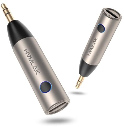 HVMLAK Bluetooth Adapter Aux, mit 3.5mm Klinke, Stabile Verbindung für Autoradio und Heim-Stereo, Musikstreaming, Freisprechanrufe, Robustes Gehäuse, 1 Stück