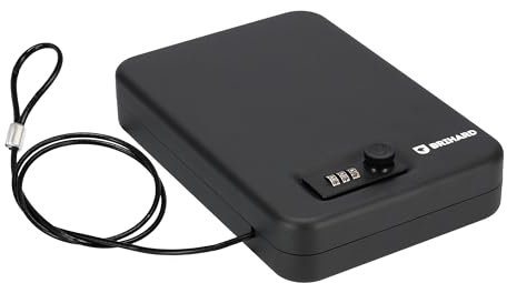 Brihard Portable Pistol Biometric Sûr pour armes à empreintes digitales, boîte avec clavier rétro-éclairé pour armes, argent et bijoux, antirouille avec câble antivol pour voiture, maison, voyage