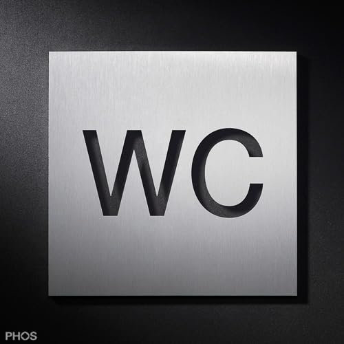 WC Schild Edelstahl gebürstet, Beschriftungsschild, Piktogrammschild Toilette zur Beschriftung - PHOS Design