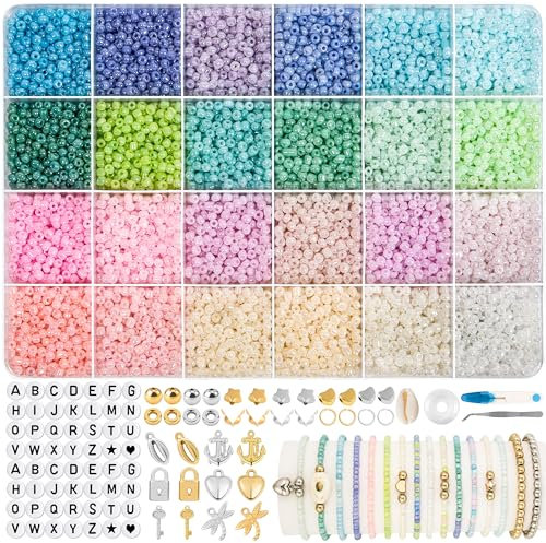 RUBY Perlenset für Armbänder, 3mm Makkaron Armbänder Selber Machen Perlen zum Auffädeln Glasperlen Set mit Buchstabenperlen Geschenke für Erwachsener zu Weihnachten, Geburtstage usw.