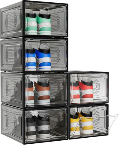 caktraie Schuh-Organizer mit magnetischer Tür, Schuhbehälter für Sneaker, Hut-Organizer, Schwarz, 6 Stück