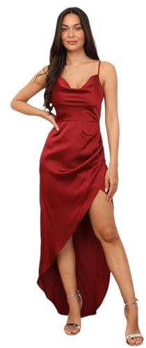 La Modeuse-Robes-Robe Longue satinée et asymétrique à col bénitier