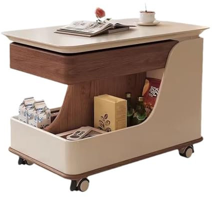 Moderne Sofaseitentisch mit Aufbewahrungsfläche und Drehbarer Tischplatte Kleiner Beistelltisch mit Rolltisch Kaffeetisch mit Lift-Top für Wohnzimmer Rotierender Schreibtisch