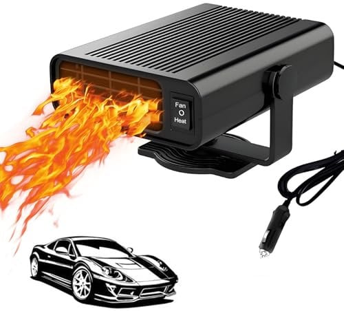 autozen car heater 12v, 2 in 1 car windscreen heater 200w car winter kit 360° rotation for vehicles quick heating, black