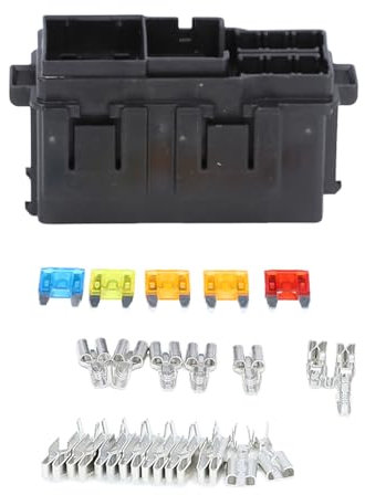Kit Porta Blocco Scatola relè Fusibili con 5 Fusibili 12 V Portaoggetti per Auto Autobus Barche Porta relè a 2 Slot Resistente Al Calore