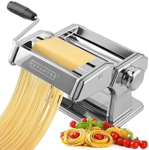 Nudelmaschine, manuelle Handpresse, verstellbare Dickeneinstellungen, Nudelmaschine mit waschbaren Rollen und Schneider aus Aluminiumlegierung, perfekt für Spaghetti, Fettuccini, Lasagne