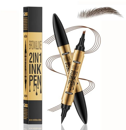 Microblading Matita per Sopracciglia 2 in 1 con Testa Doppia – 4 Micro Punte e Pennello Preciso per Sopracciglia Naturali, Waterproof e Long-Lasting Penna per Sopracciglia, Marrone Scuro