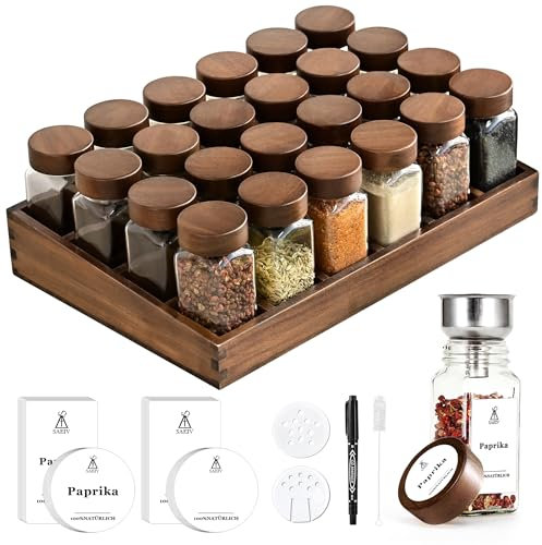 SIAZIH Wooden Organisateur Tiroir Cuisine, (24 x 120 ml) Pot a Epices, Elegant Etagere Cuisine, Fit Rangement Cuisine, Plan De Travail Cuisine, Rangement Tiroir Cuisine