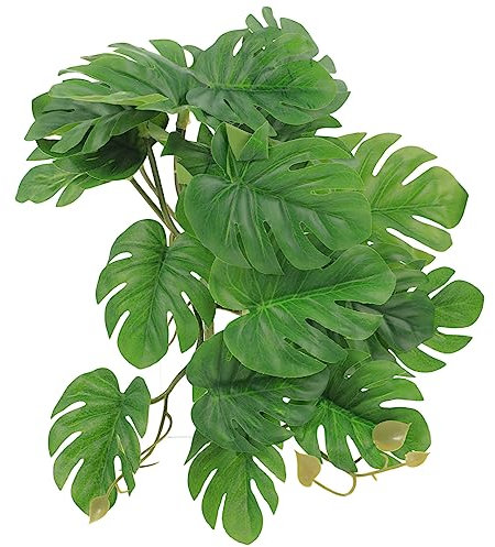 WOONEKY 3stücke Reptilien Terrarium Dekoration Mit Künstlichen Pflanzen Stabile Kunstpflanze Für Aquarien Und Terrarien Monstera Pflegeleicht Sicher Für Tiere