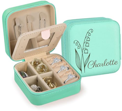 Damen-Schmuckkästchen, Reise-Schmuckkästchen, kleine Schmuckaufbewahrungsbox, Reise-Mini-Schmuckkästchen für Ringe, Ohrringe, Armbänder, Halsketten, geeignet für Damen, Ehefrauen, Mütter (Turquoise)