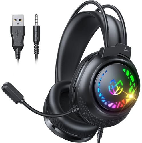 Tatybo Gaming Headset – 3.5mm Wired for Ps5, Ps4, Xbox Series X/S, Xbox One, Switch & PC | Stereo Surround Sound, Noise-Canceling Mic, LED Lights