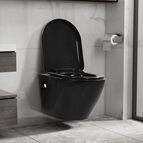 Myheimly Wand WC Keramik Absenkautomatik Softclose Sitz Hänge Toilette Stil A,Schwarz