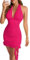 AIEOE Vestito Donna V-Neck Halter Sexy Donne Stretto Clubwear Mini Abito Backless Cocktail Taglia XS Fucsia