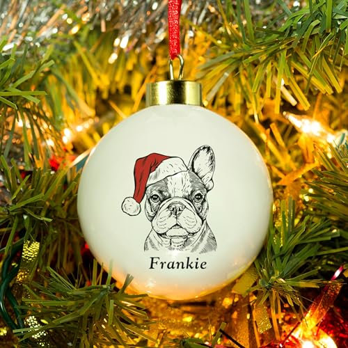 Custom Personalised Dog Breed Ceramic Christmas Tree Bauble with any name. Perfect for Christmas.