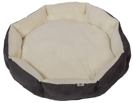 Danish Design Essentials Quilted Dog Bed, Charcoal Large 65x65x16cm - Scalloped Pet Bed with Fur Lining, Machine Washable