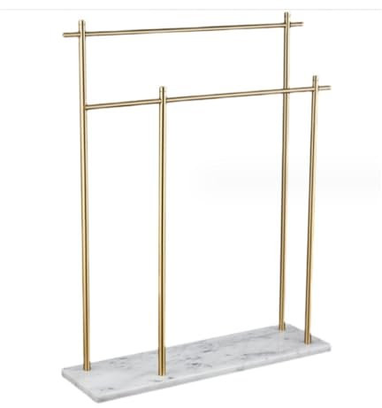 Porta Asciugamani da Terra， Portasciugamani In Ottone Con Base In Marmo Portasciugamani A 2 Livelli Per Il Bagno Portasciugamani Indipendente Moderno Portasciugamani(Gold+White)