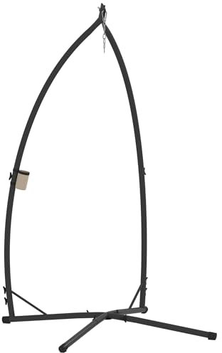 Outsunny Soporte para Silla Colgante de Huevos Altura 215 cm con Estructura de Acero Base Estable y Portavaso Soporte para Silla Columpio para Patio Jardín Balcón Carga 150 kg Negro