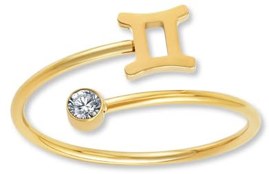 GD GOOD.designs Sternzeichen Ring Zwilling Gold mit Zirkoniastein für Damen - 18K vergoldeter Damenring aus 316L Edelstahl | Ring verstellbar (Ringgröße 52-60) und wasserfest - inkl. Geschenkbox