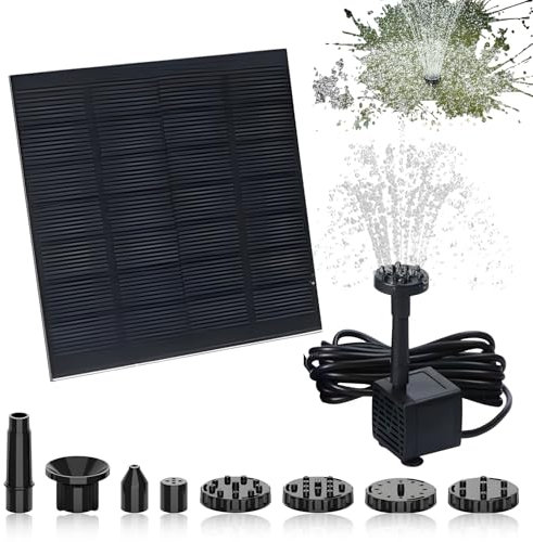 Anluomania Fuente Solar para Estanque 1.5W, Bomba de Agua Solar 200 L/H, Bomba solar para estanque con 6 boquillas, Solar Fuente para Estanque de Jardín Fuente, Circulación de Agua